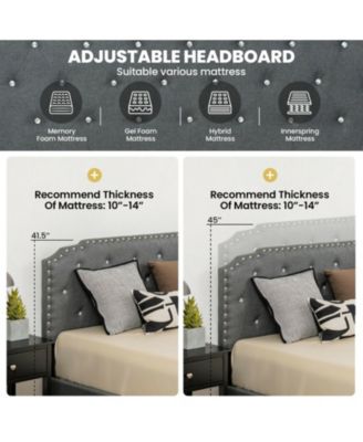 Linen Full Upholstered Bed Frame with Adjustable Diamond Tufted Headboard