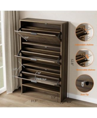 Fluted Shoe Cabinet with 3 Flip Drawers, Wide Slim Entryway Storage