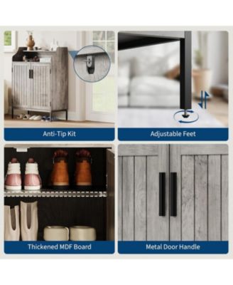 Modern Shoe Storage Cabinet with Doors, 4 Tier Organizer with Adjustable Shelves