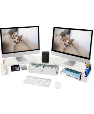 Dual Monitor Stand Riser Drawer Metal Leg Adjustable