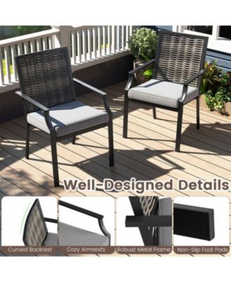Set of 2 Stackable Wicker Patio Dining Chairs with Removable Cushions