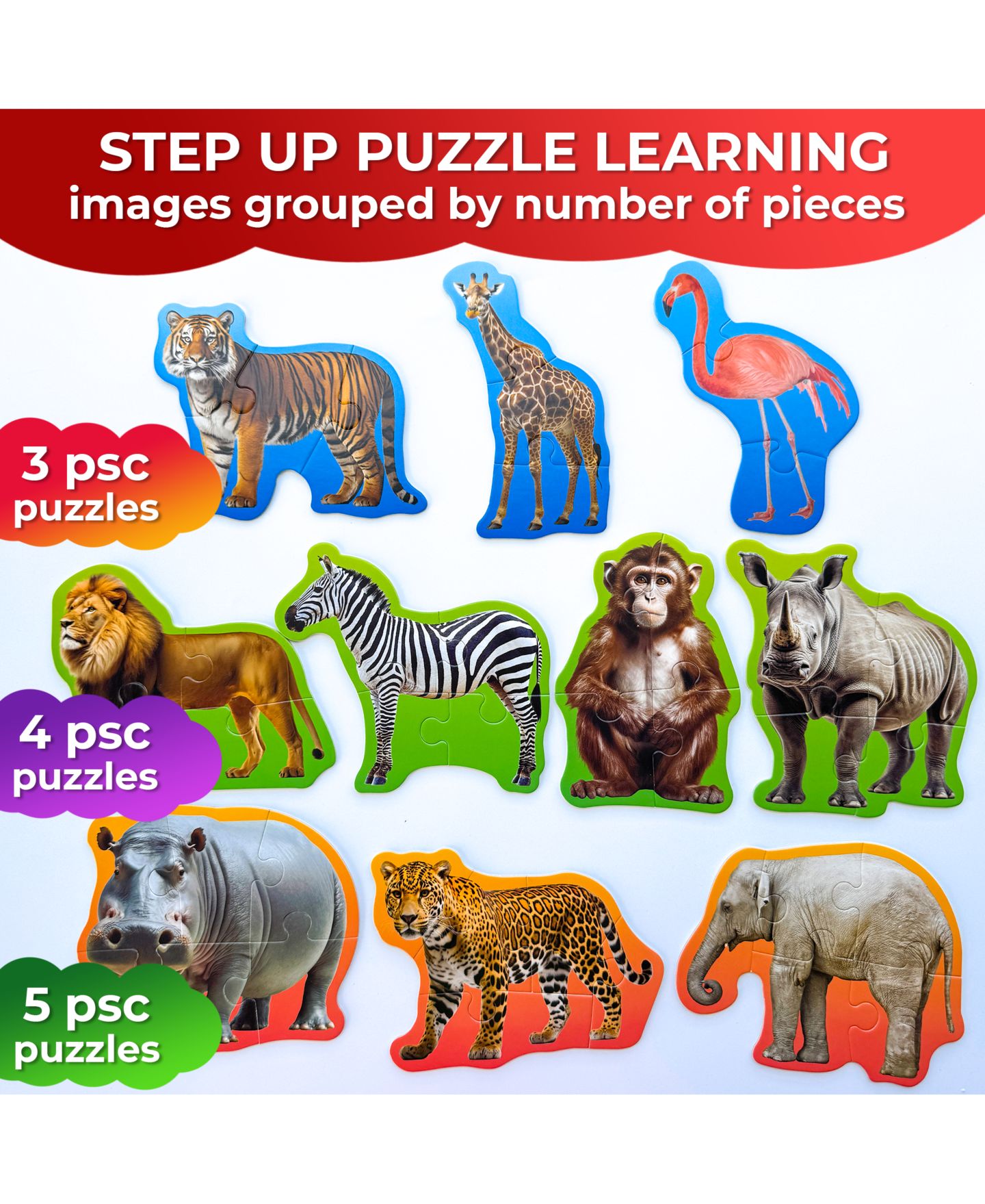 Детский пазл Quokka Step Up 40-Piece Animal-Shaped Realistic Puzzle, Ages 2-4, цвет: Разноцветный, вариант 1 — фото 2