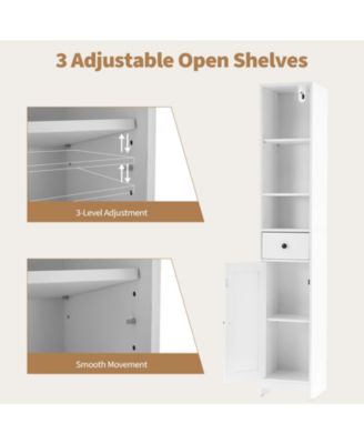 Tall Bathroom Storage Cabinet, 3-Tier Skinny Freestanding Organizer with Doors & Open Shelves for Bathroom or Kitchen