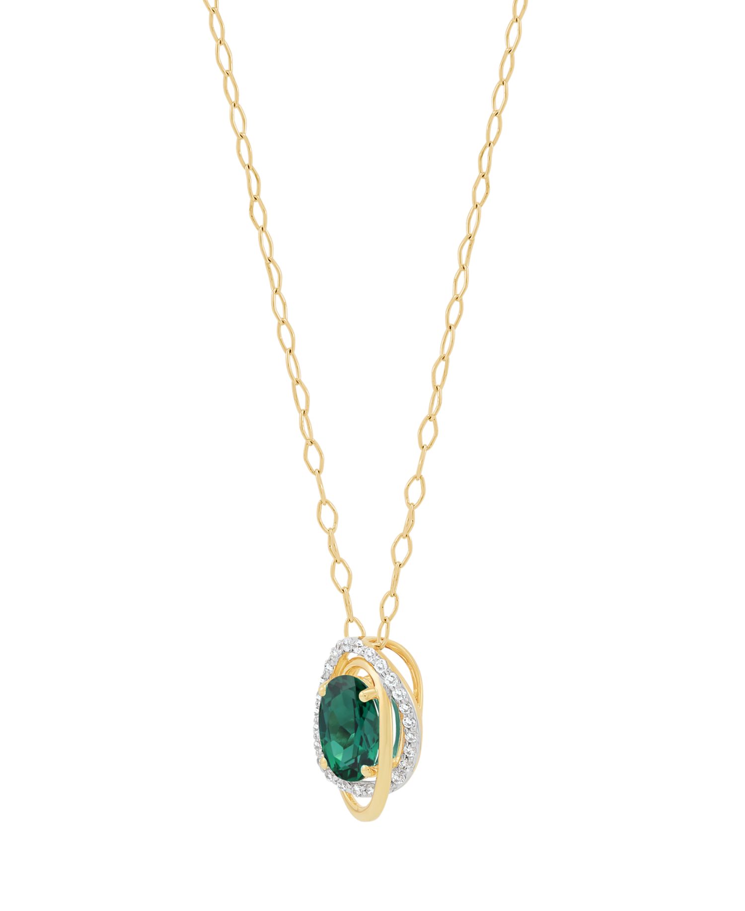 Created Emerald (1-5/8 ct. t.w.) and Created White Sapphire (1/4 ct. t.w.) Pendant Necklace in 14k Yellow Gold-Plated Sterling Silver
