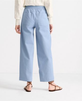 Petite Herringbone Chino High Rise Relaxed Straight Drawstring Ankle Pants