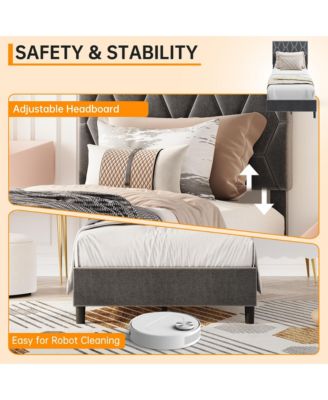  Full Bed Frame with Upholstered Headboard, Heavy-Duty Platform Bed Frame with Strong Wood Slats, No Box Spring Needed/Noise Free