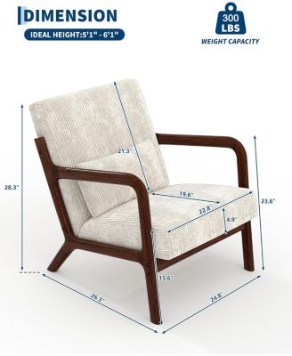Mid-Century Modern Accent Chair with Corduroy Upholstery, Solid Wood Armchair with Removable Lumbar Pillow