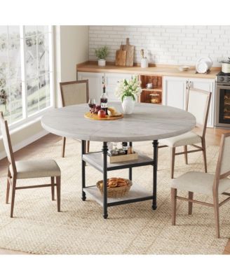 4-Person 47" Round Farmhouse Dining Table with 2-Tier Storage