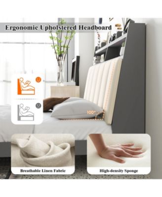 Full Linen Upholstered Platform Bed Frame with Storage Drawers and Headboard