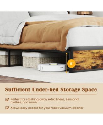 Full Metal and Wood Platform Bed Frame with Storage Drawers and Headboard and Industrial Design