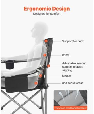 Heavy-Duty Folding Camping Chair With Padded Armrests Cooler Bag and 450 Lbs Capacity