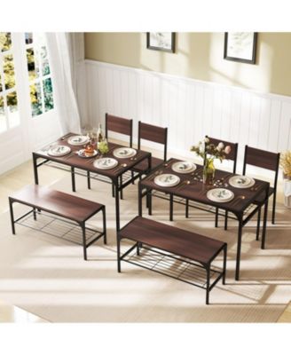 4-Piece Industrial Dining Table Set with Bench, Chairs and Storage