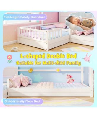 Twin Kids House Bed Frame with Safety Guardrails