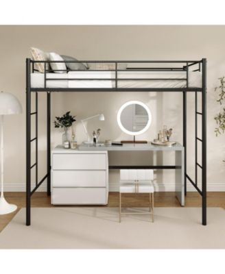 Steel Twin Loft Bed with Dual Ladders and Full-Length Guardrail