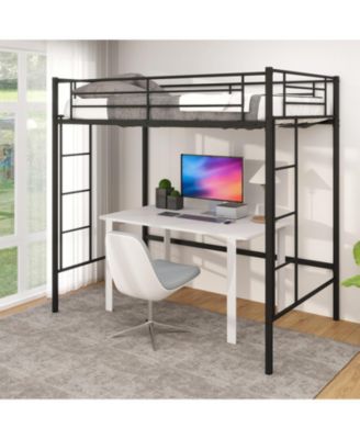 Steel Twin Loft Bed with Dual Ladders and Full-Length Guardrail