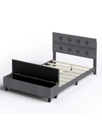 Full Upholstered Platform Bed Frame with Ottoman Storage and Tufted Headboard