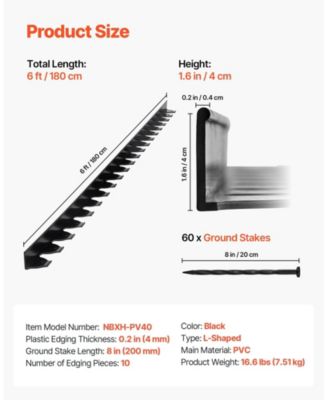 Landscape Edging Border, 10Pcs 6 ft x 1.6 inches, Plastic Garden Edging with 60 Spikes