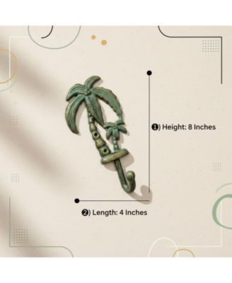 Cast Iron Palm Tree Wall Hooks Rustic Black Decorative Coats Towels Bags Tropical Home Vintage Set Of 3
