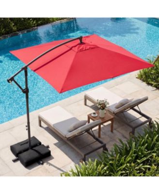 Solar-Powered Offset Hanging Umbrella with 40 LED Lights for Patio