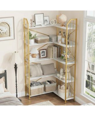 l-Shaped Corner Bookshelf, 5/7-Tier Tall Bookcase, Industrial Storage Display Shelves for Living Room, Home Office