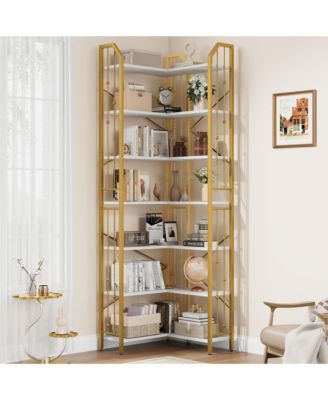 l-Shaped Corner Bookshelf, 5/7-Tier Tall Bookcase, Industrial Storage Display Shelves for Living Room, Home Office