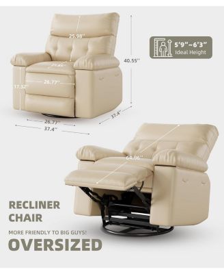 Swivel Rocking Recliner Chair, Oversized PU Leather Reclining Nursery Rockers with Heat and Massage, Rocker Recliner Chair with Pull Handle
