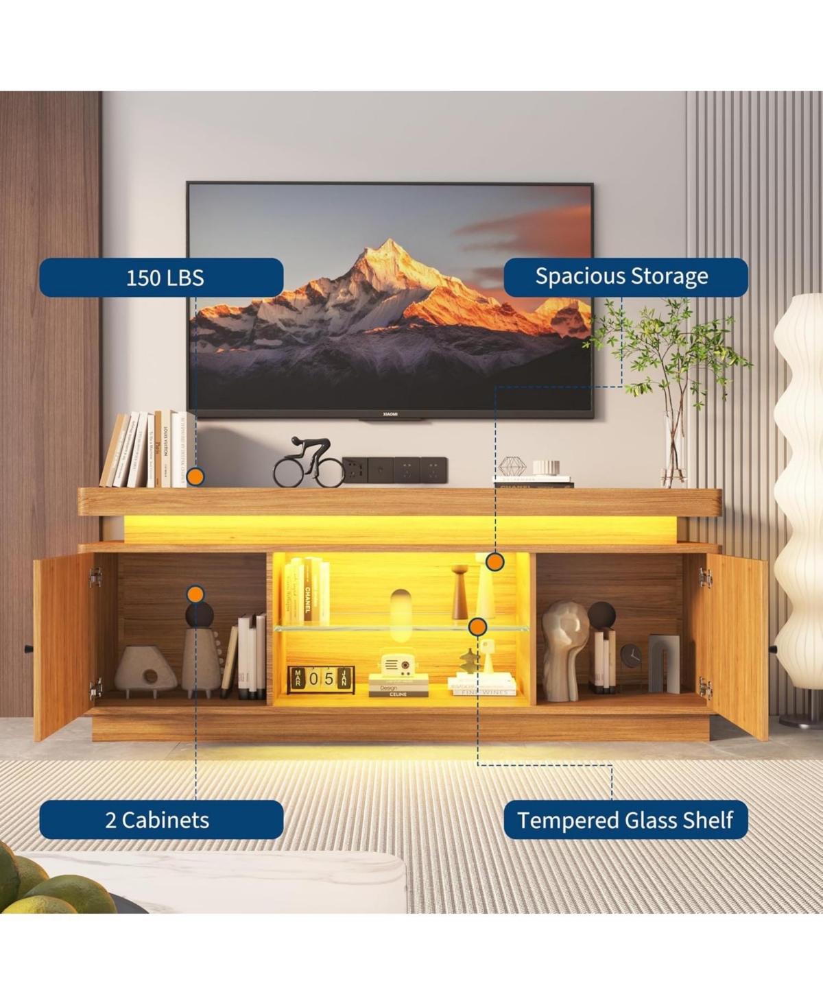 gaomon Tv Stand, Entertainment Center for Tvs , Modern Tv Stand with Storage, Power Outlets and Adjustable Shelf, TV Console LivingRoom