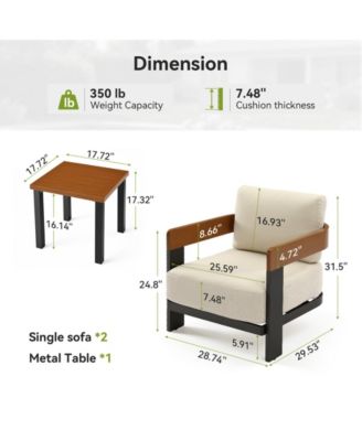 3-Piece Patio Conversation Set with 2 Armchairs & Coffee Table, Modern Garden Furniture
