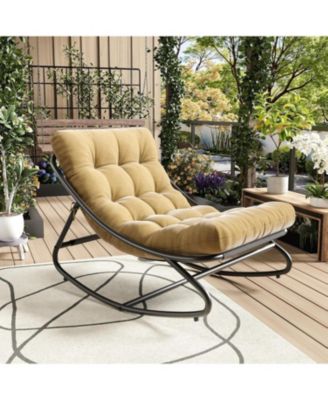 Oversized Papasan Rocking Chair with Heavy-Duty Iron Frame and Cushion, Weather-Resistant, Tan