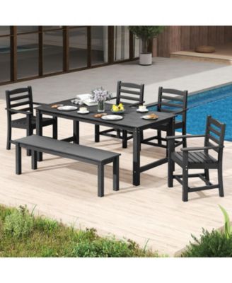 Set of 2 HDPE All-Weather Patio Dining Chairs with Wide Armrests