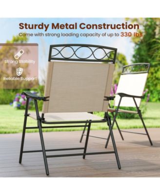 Set of 4 Folding Patio Dining Chairs with Armrests and Inclined Backrest