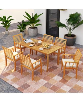 Set of 2 Acacia Wood Outdoor Dining Armchairs with Removable Cushions