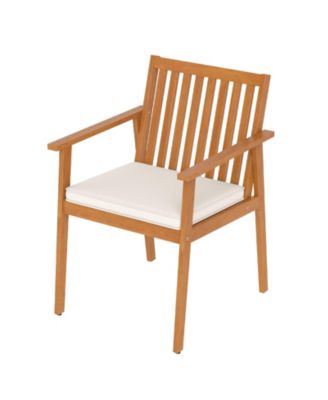 Set of 2 Acacia Wood Patio Dining Chairs with Removable Padded Cushions
