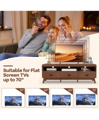 Mid-Century 59.5-Inch TV Stand with Three Drawers and Open Shelves