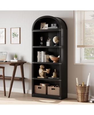 71.65" Tall Farmhouse 5-Tier Arched Wooden Bookcase, Display Storage for Home Office