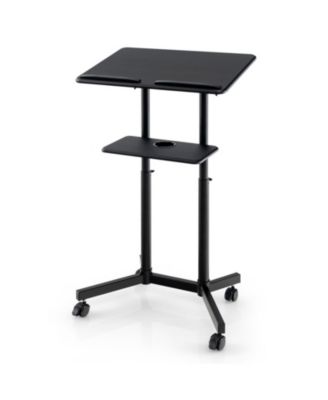 Rolling Lectern Podium Stand with Tilting Top and Storage Tray