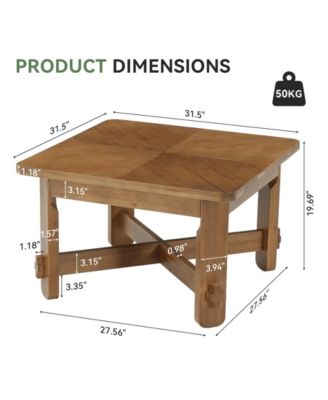 Solid Wood Square Coffee Table, 31.5" Farmhouse Accent Center Table with Sturdy Cross-braced Legs, Mid-Century Modern Tea Cocktail Tables