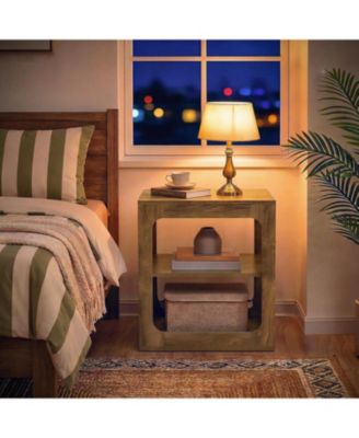 End Table with Storage Shelves, 3-Tier Side Table with Sturdy Base, Farmhouse Wooden Bedside Nightstand