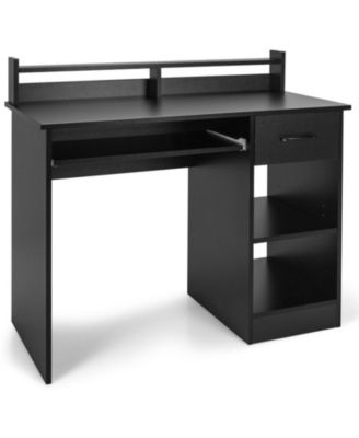 Laptop Table with Pull-Out Keyboard Tray, 5-Position Adjustable Shelf and Deep Drawer
