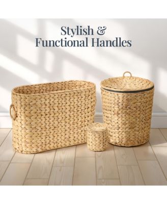 6-Pc Water Hyacinth Bathroom Storage Set, Includes Trays, Trash Bin, Toilet Paper Storage, Tissue Box Cover, Garbage Can