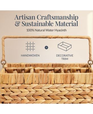 Utensil Caddy Handle - 4 Compartments, Woven Wicker Utensil Silverware Flatware Organizer