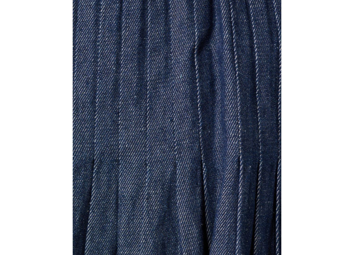 Women's Pintucked Square Neck Cotton Denim Midi Dress
