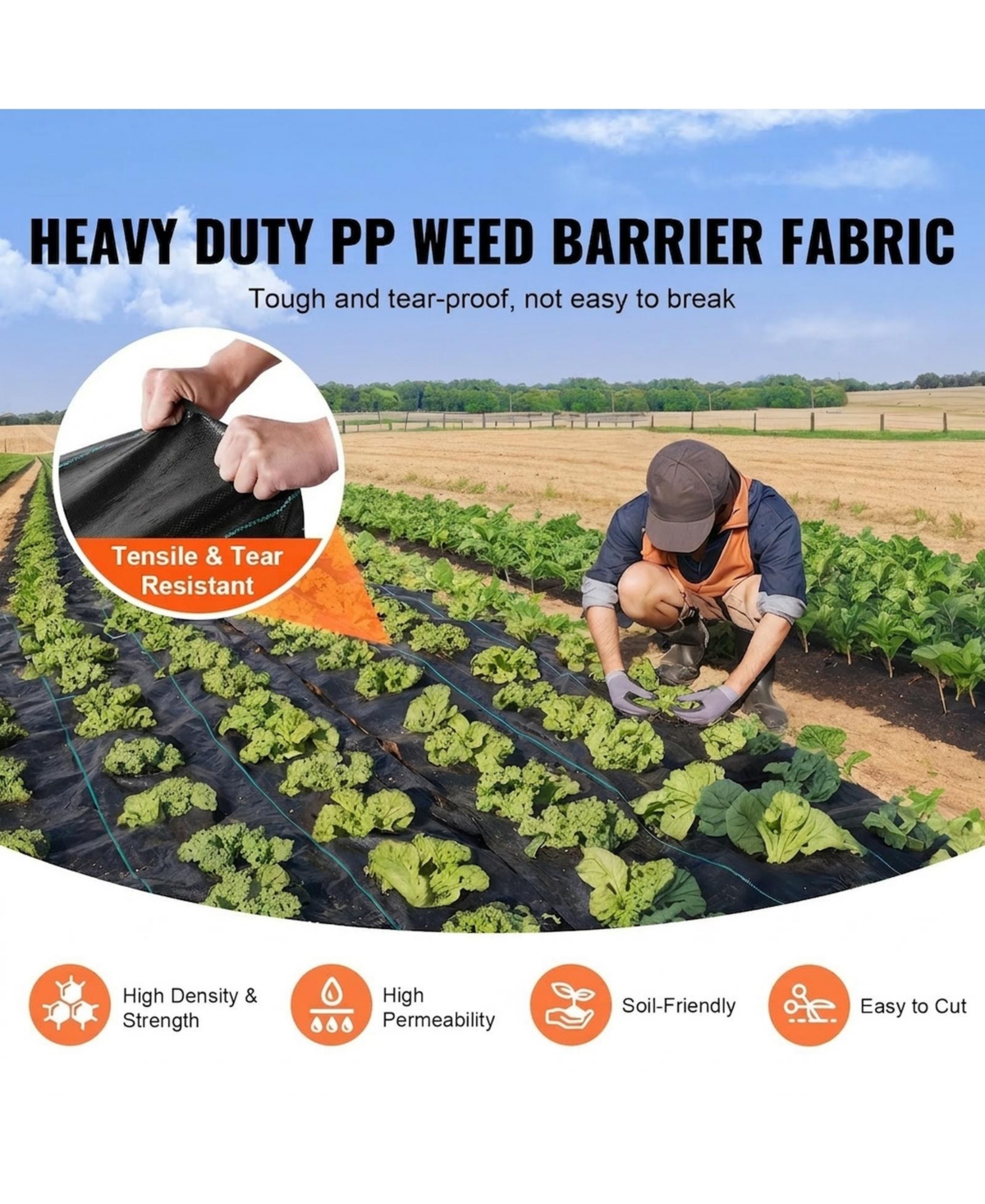 Sugift Premium Heavy Duty Weed Barrier, 3Feetx50Feet, Woven Geotextile for Garden and Driveways