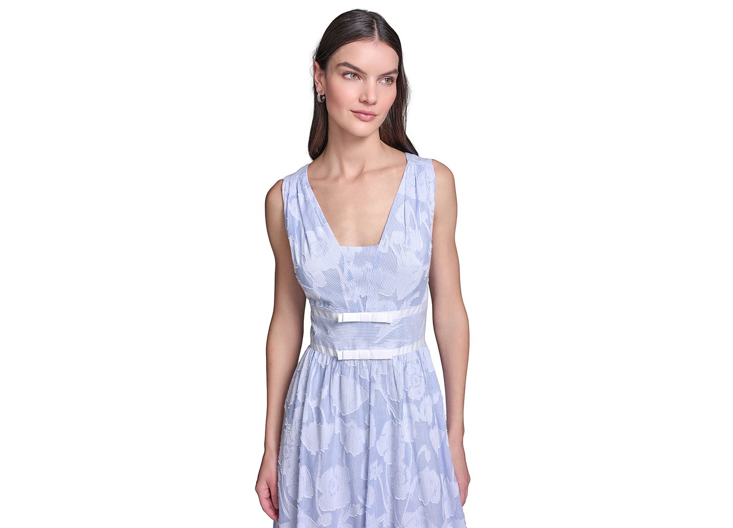 Women's Floral Burnout Cotton Midi with White Piping Dress