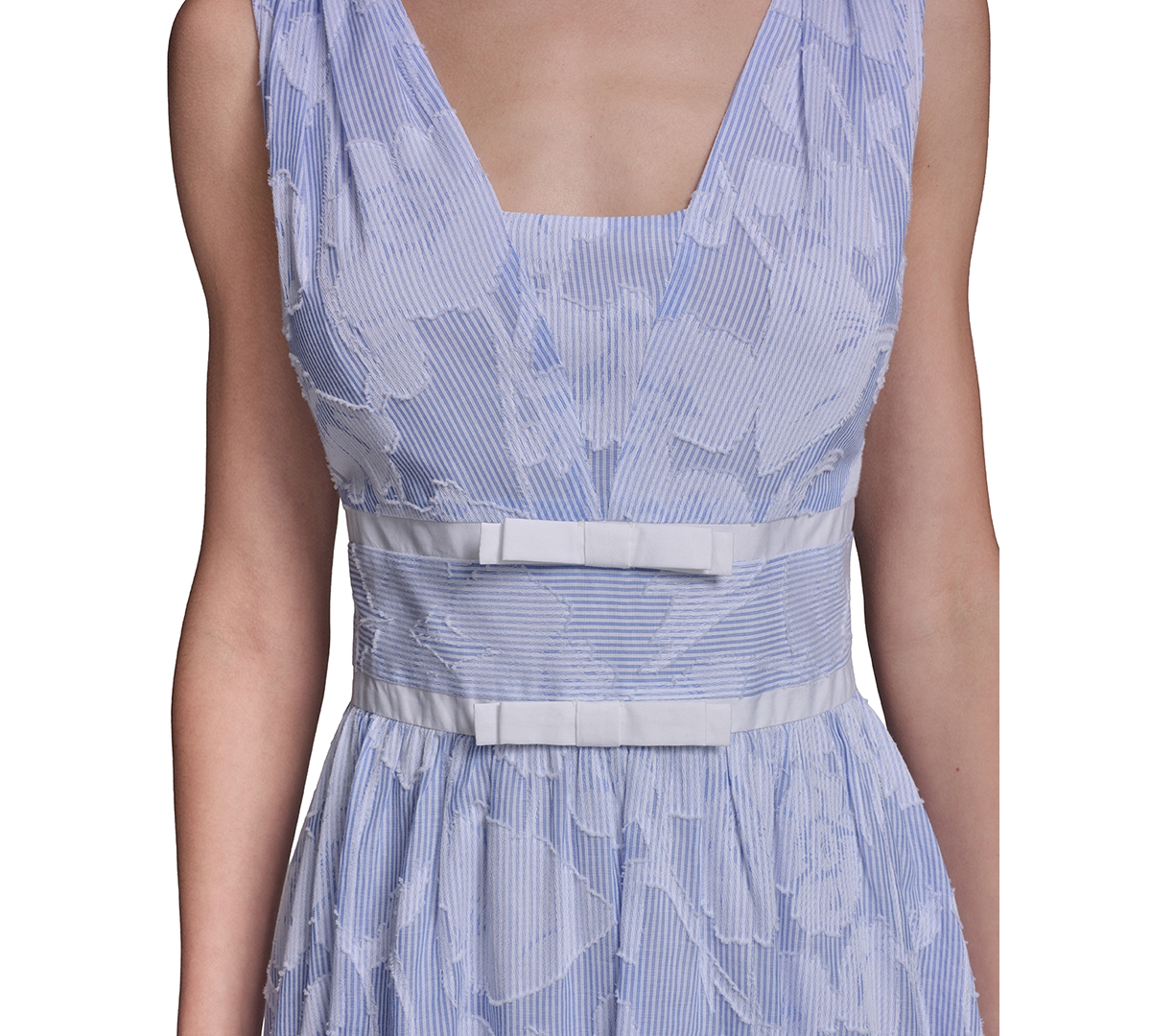 Karl Lagerfeld Paris Women's Floral Burnout Cotton Midi with White Piping Dress