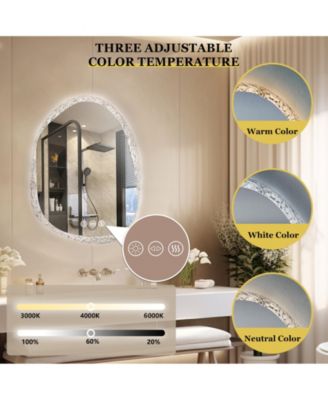 28"x20" Irregular Stone Pattern Frosted LED Bathroom Vanity Mirror for Wall with Backlit Anti Fog, 3 Colors and Dimmable Light