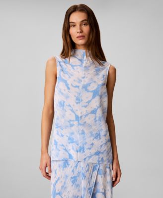 Women's Printed Plisse Mock Neck Sleeveless Top
