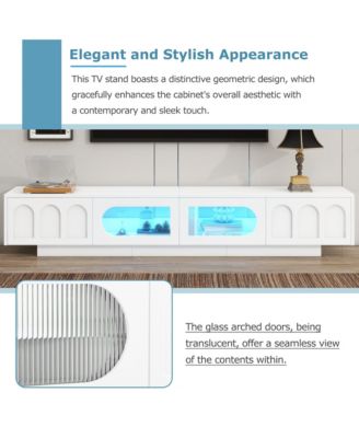 TV Stand with Fluted Tempered Glass Doors for TVs , Media Console Table with APP-Controlled LED Light for Living Room