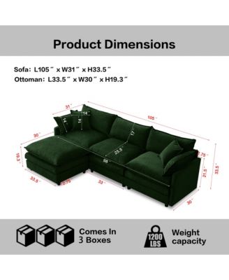 Modern Modular Sectional Sofa, 105" L Shape 3-Seater Chenille Couch with Detachable Footrest for Living Room Use