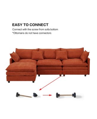 Convertible L-Shaped Sectional Sofa, 105 Inch Soft Chenille Modular Couch, 3 Seater Sofa with Portable Ottoman for Living Room